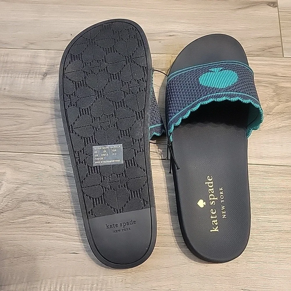 Kate Spade La Jolla Pool Slide Sandals Blue Green Spade Logo Open Toe 11B NEW‎